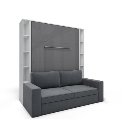 Maxima House Murphy Bed Invento Vertical European FULL size with a Sofa and two Bookcases