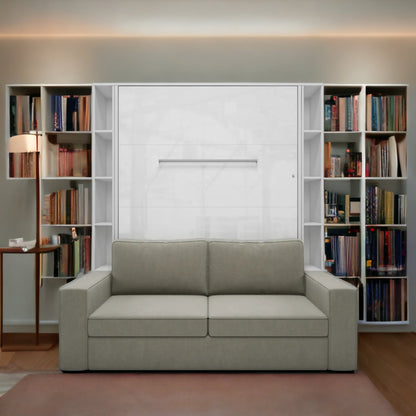 Maxima House Murphy Bed Invento Vertical European FULL size with a Sofa and two Bookcases