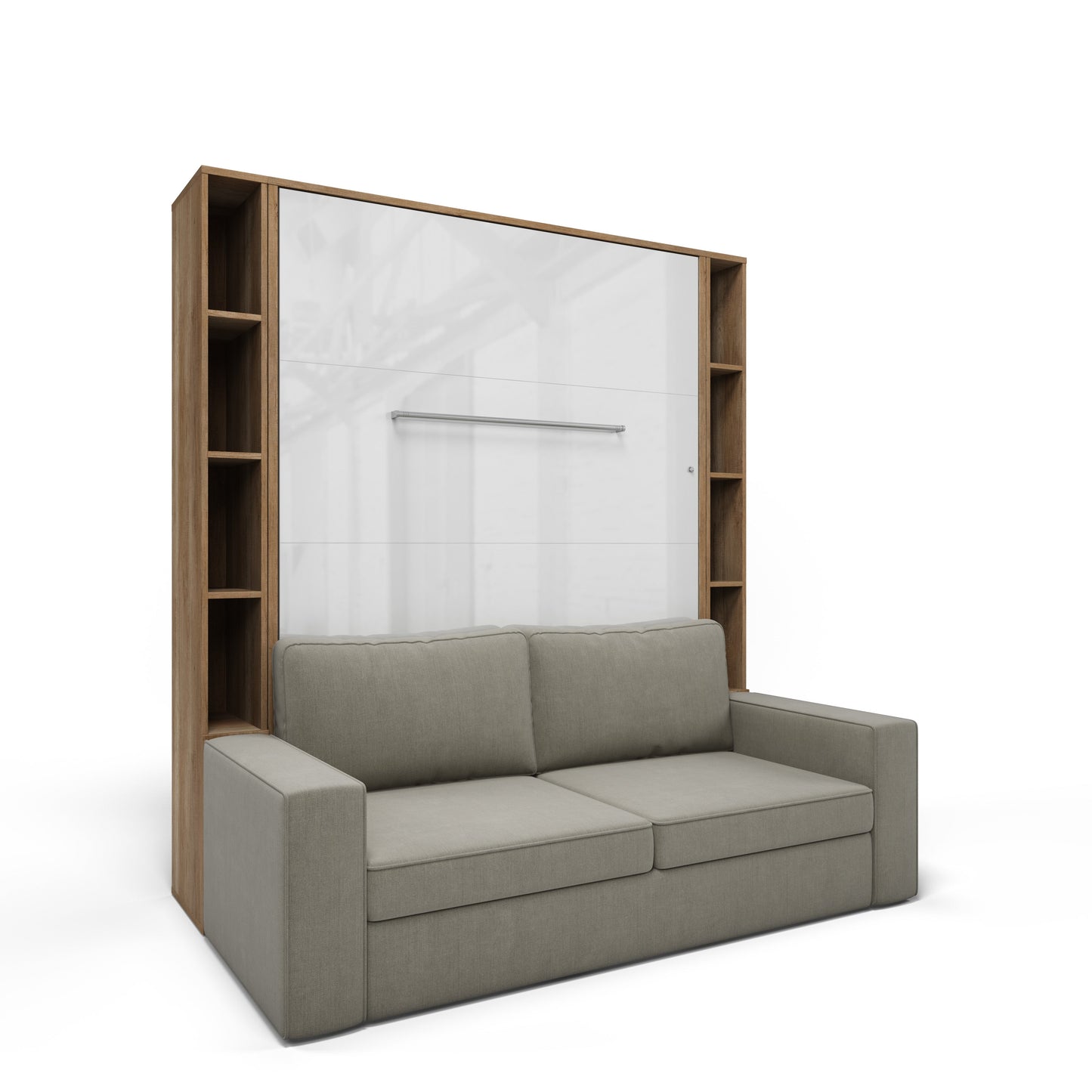 Maxima House Murphy Bed Invento Vertical European FULL size with a Sofa and two Bookcases