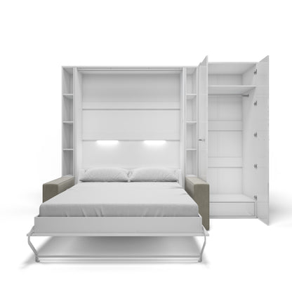 Maxima House Vertical European FULL size Murphy Bed Invento with a Sofa, two Shelves and Wardrobe