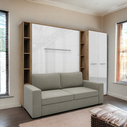 Maxima House Vertical European FULL size Murphy Bed Invento with a Sofa, two Shelves and Wardrobe