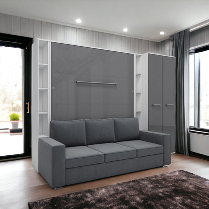 Maxima House Vertical Queen size Murphy Bed Invento with a Sofa, two Cabinets and Wardrobe