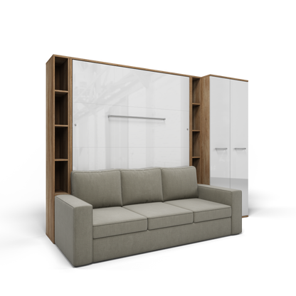 Maxima House Vertical Queen size Murphy Bed Invento with a Sofa, two Cabinets and Wardrobe