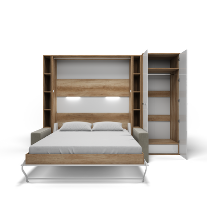 Maxima House Vertical Queen size Murphy Bed Invento with a Sofa, two Cabinets and Wardrobe