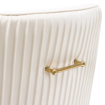 Set of (2) Quinn Dining Chairs w/ Vertical Outside Pleat Detail and Contoured Arm in Cream Velvet w/ Brushed Gold Metal Leg by Diamond Sofa
