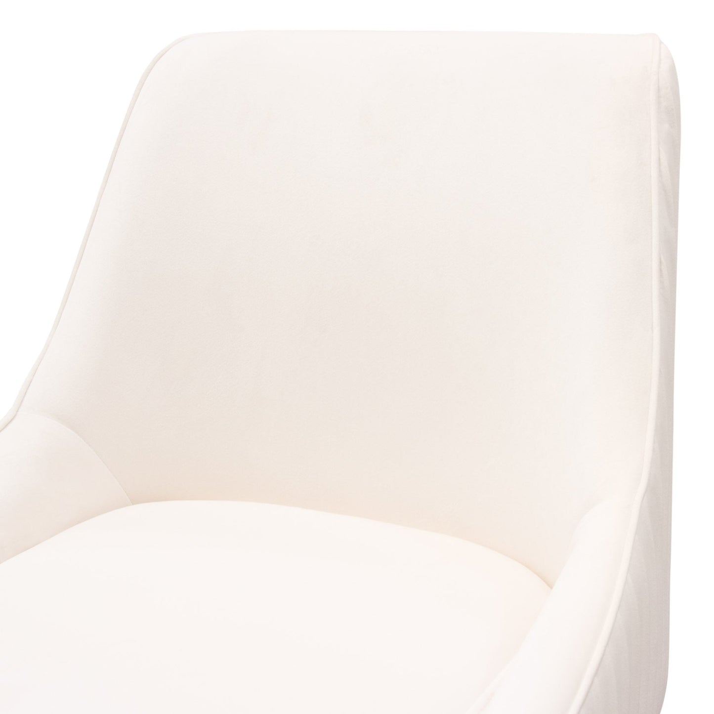 Set of (2) Quinn Dining Chairs w/ Vertical Outside Pleat Detail and Contoured Arm in Cream Velvet w/ Brushed Gold Metal Leg by Diamond Sofa
