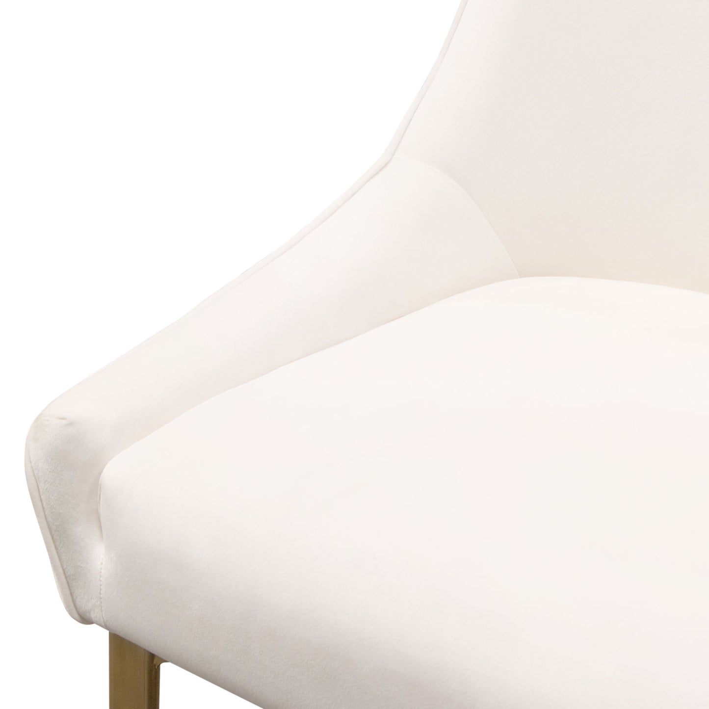 Set of (2) Quinn Dining Chairs w/ Vertical Outside Pleat Detail and Contoured Arm in Cream Velvet w/ Brushed Gold Metal Leg by Diamond Sofa