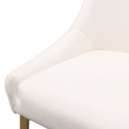 Set of (2) Quinn Dining Chairs w/ Vertical Outside Pleat Detail and Contoured Arm in Cream Velvet w/ Brushed Gold Metal Leg by Diamond Sofa