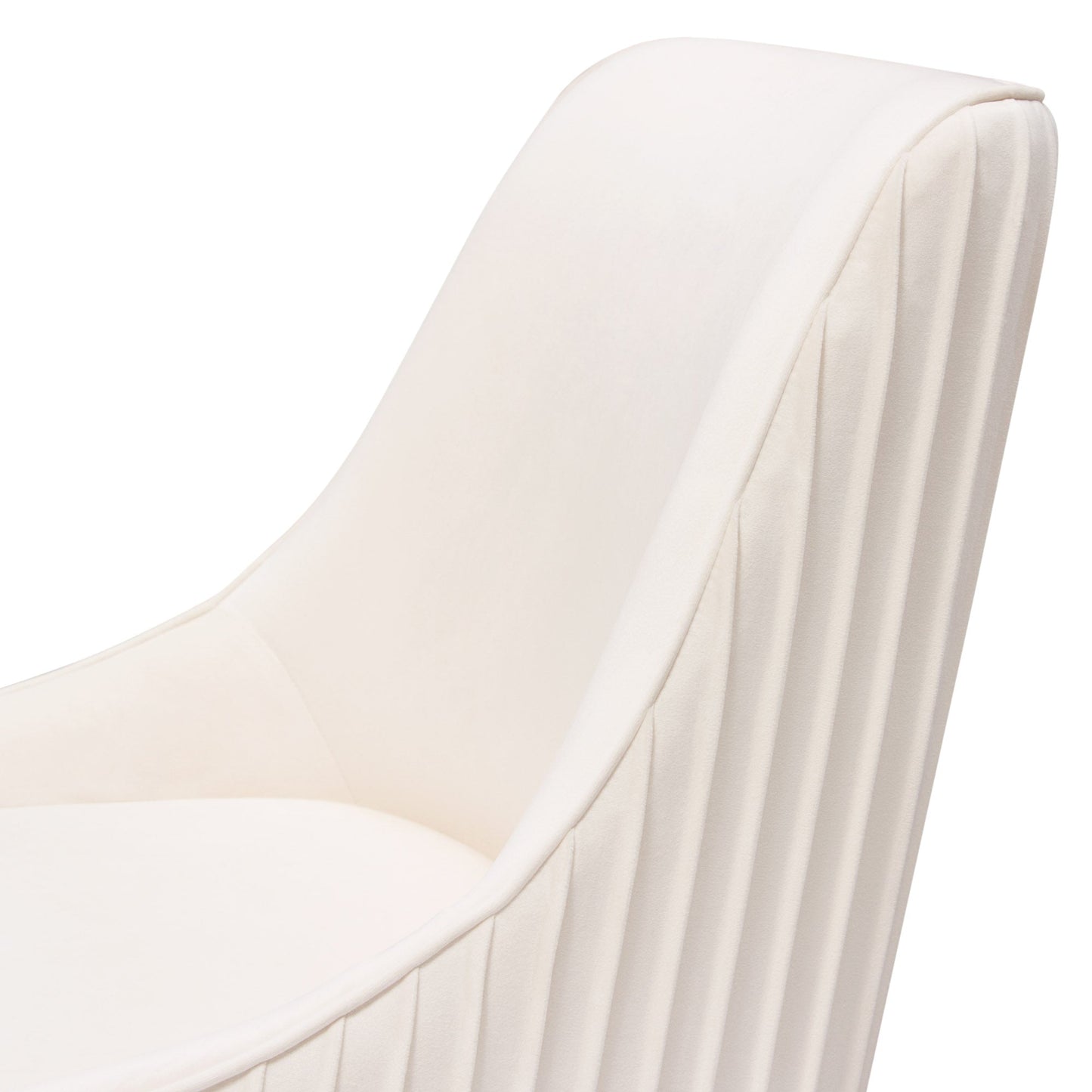 Set of (2) Quinn Dining Chairs w/ Vertical Outside Pleat Detail and Contoured Arm in Cream Velvet w/ Brushed Gold Metal Leg by Diamond Sofa