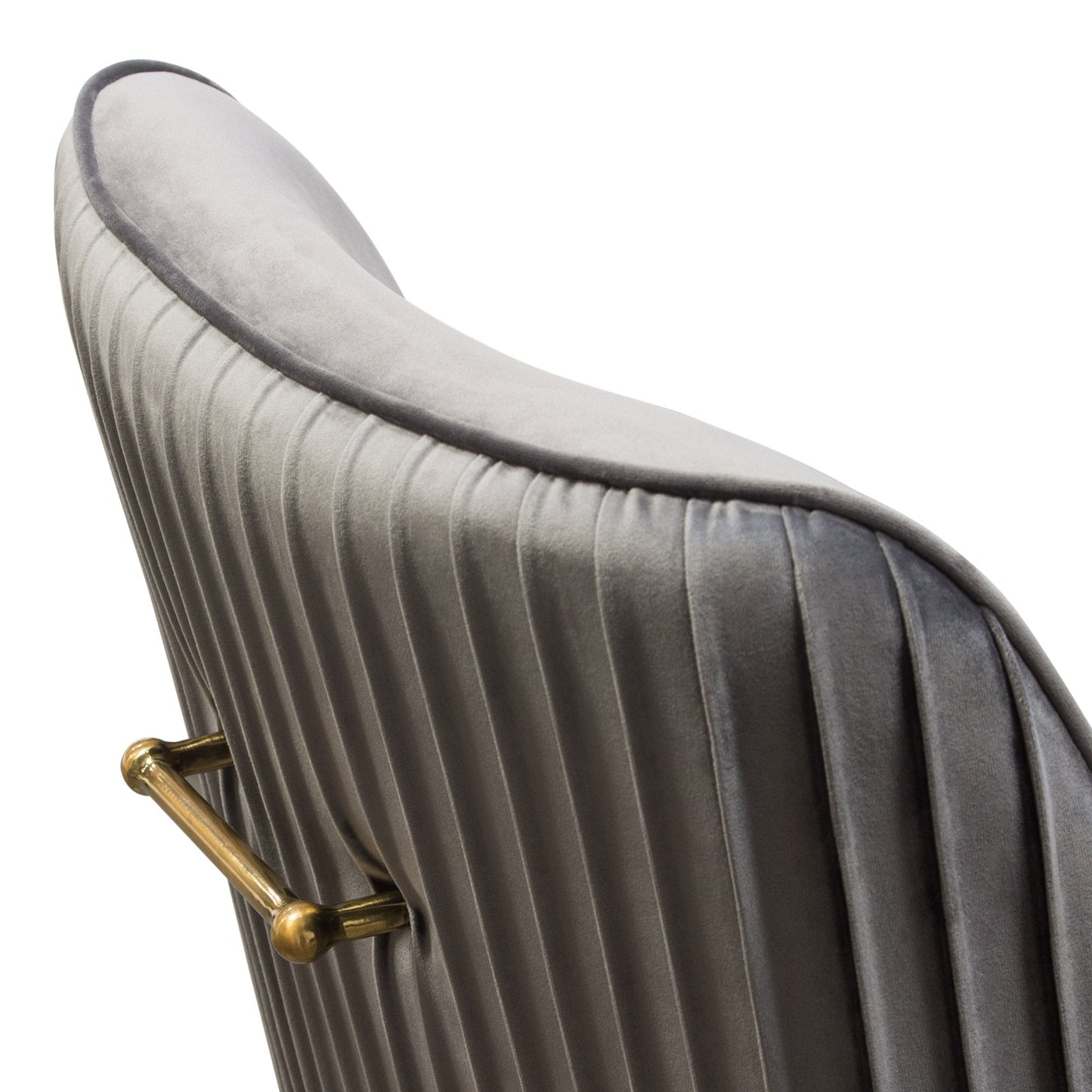 Set of (2) Quinn Dining Chairs w/ Vertical Outside Pleat Detail and Contoured Arm in Grey Velvet w/ Brushed Gold Metal Leg by Diamond Sofa