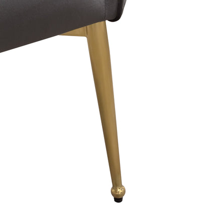 Set of (2) Quinn Dining Chairs w/ Vertical Outside Pleat Detail and Contoured Arm in Grey Velvet w/ Brushed Gold Metal Leg by Diamond Sofa