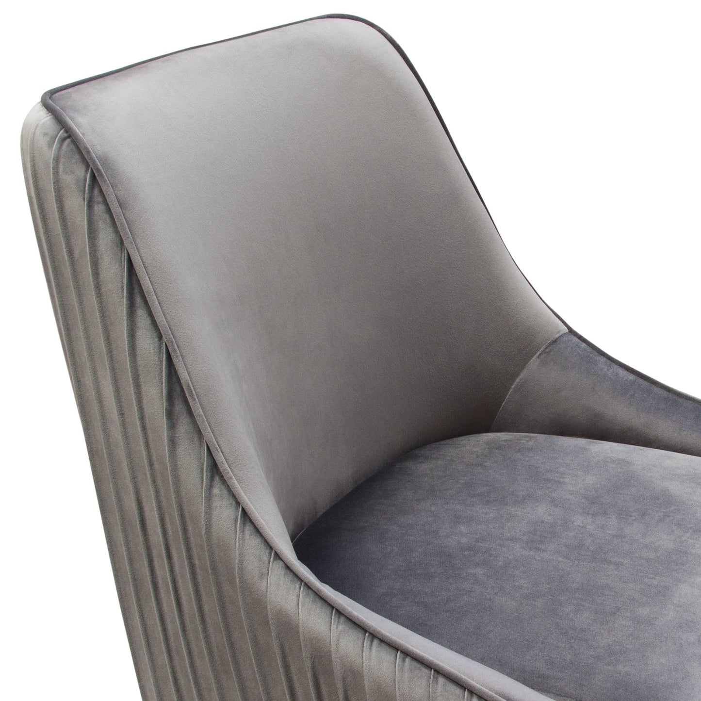 Set of (2) Quinn Dining Chairs w/ Vertical Outside Pleat Detail and Contoured Arm in Grey Velvet w/ Brushed Gold Metal Leg by Diamond Sofa