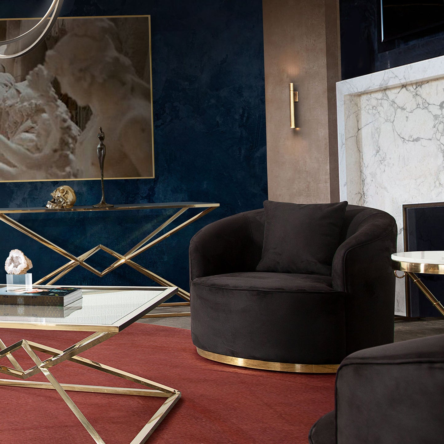 Raven Chair in Black Suede Velvet w/ Brushed Gold Accent Trim by Diamond Sofa