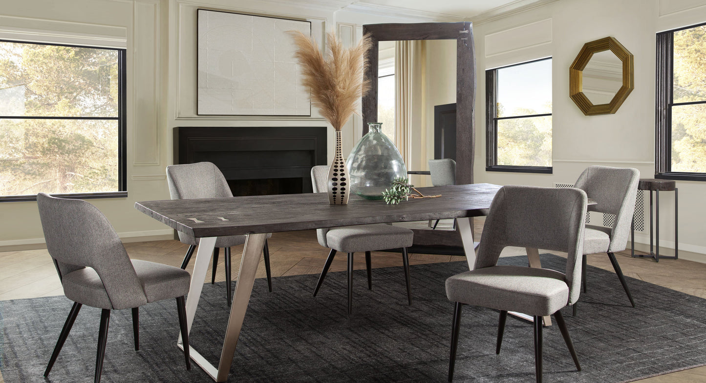 Set of (2) Reveal Dining Chairs in Grey Fabric w/ Black Powder Coat Metal Leg by Diamond Sofa