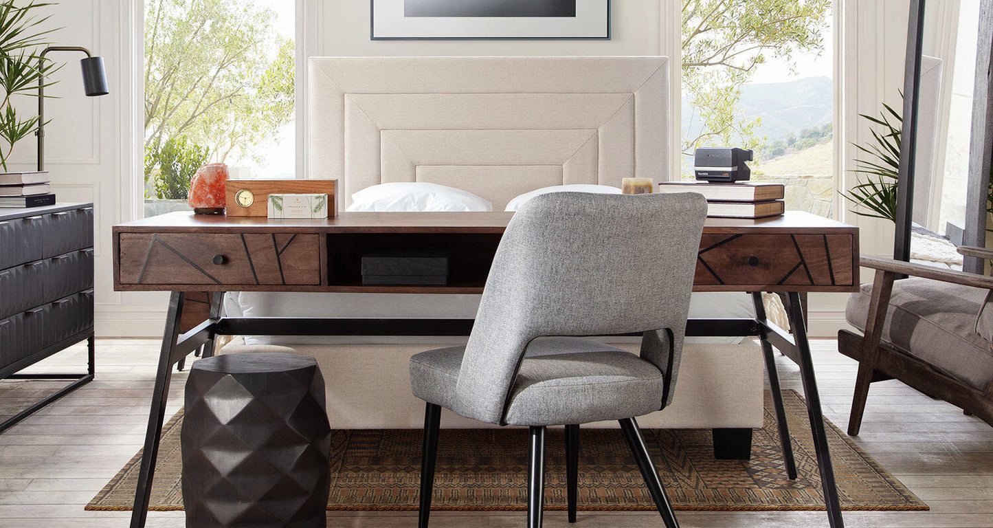 Set of (2) Reveal Dining Chairs in Grey Fabric w/ Black Powder Coat Metal Leg by Diamond Sofa