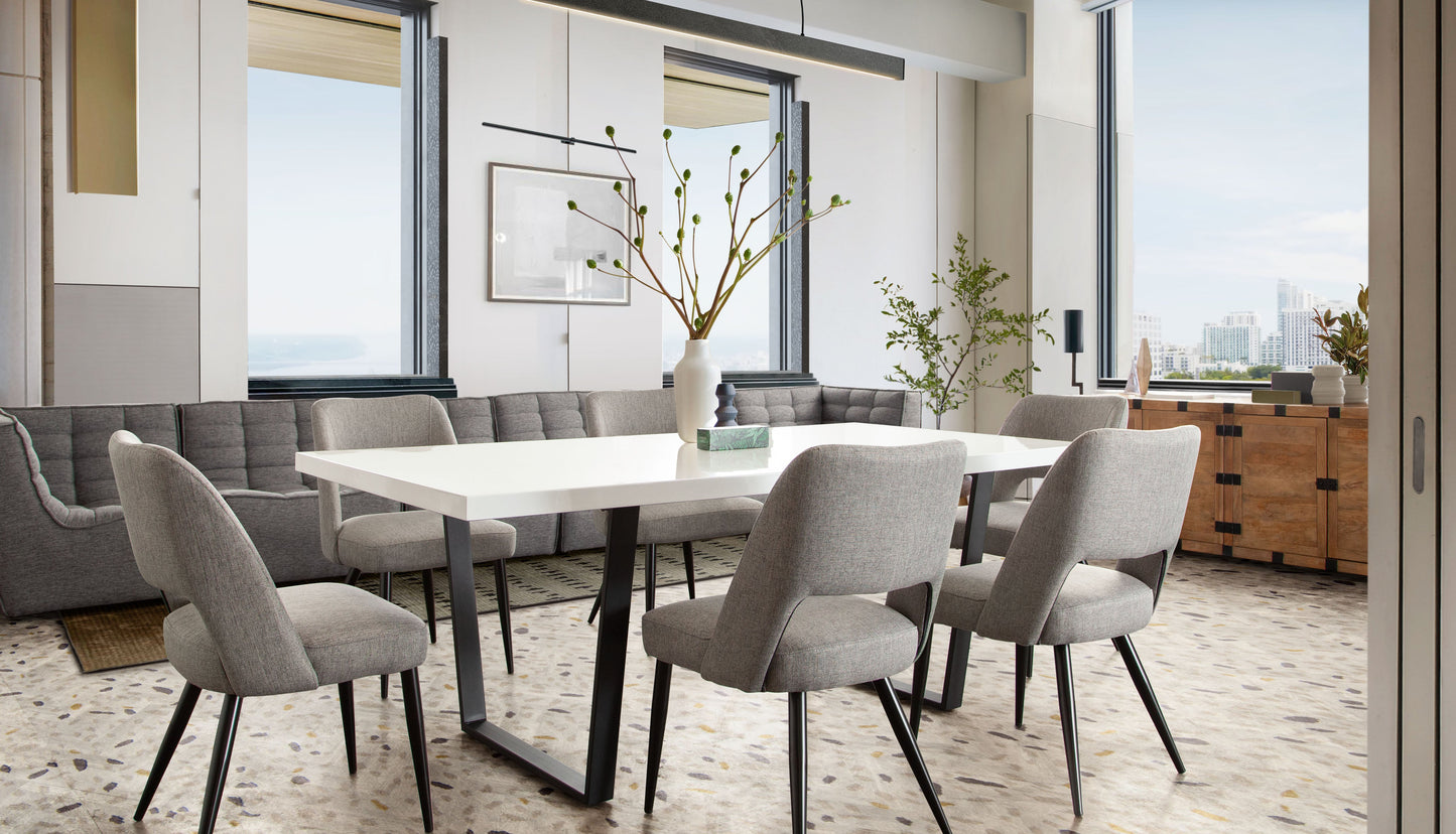 Set of (2) Reveal Dining Chairs in Grey Fabric w/ Black Powder Coat Metal Leg by Diamond Sofa
