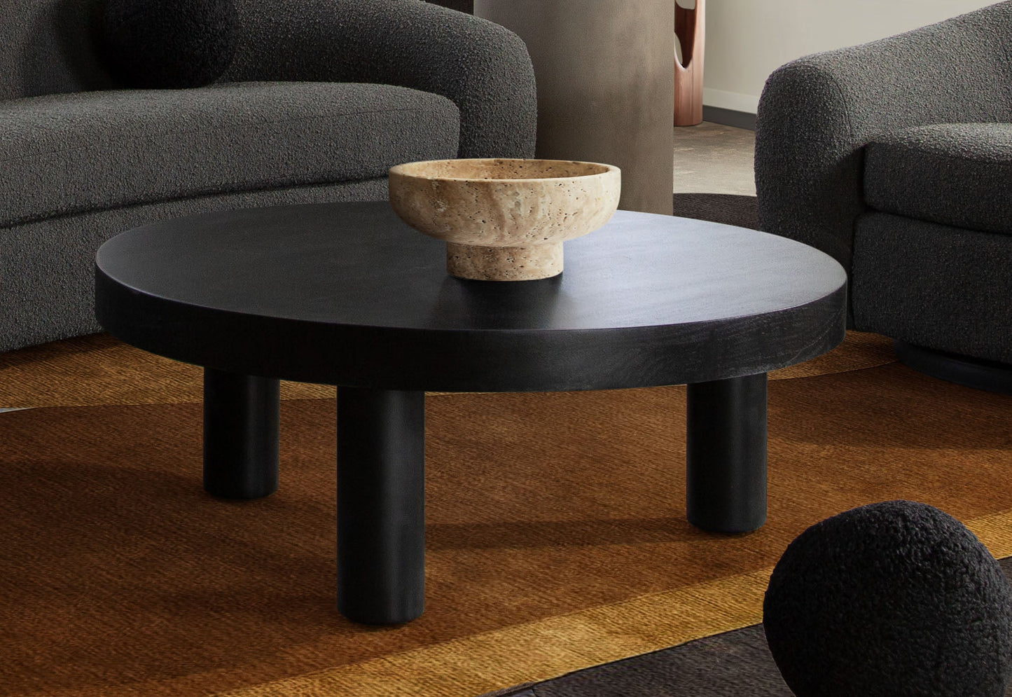 Rune 42" Round Cocktail Table w/ Solid Acacia Wood Top & Iron Leg Base in Black Finish by Diamond Sofa