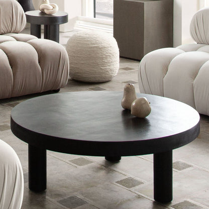 Rune 42" Round Cocktail Table w/ Solid Acacia Wood Top & Iron Leg Base in Black Finish by Diamond Sofa