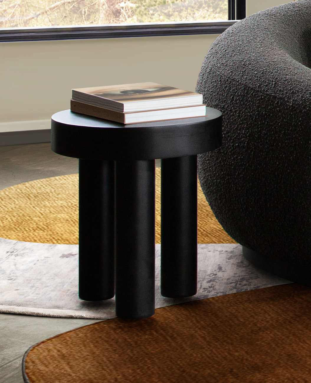 Rune 16" Round End/Accent Table w/ Solid Acacia Wood Top & Iron Leg Base in Black Finish by Diamond Sofa