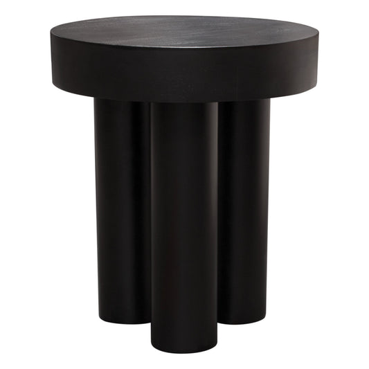 Rune 16" Round End/Accent Table w/ Solid Acacia Wood Top & Iron Leg Base in Black Finish by Diamond Sofa