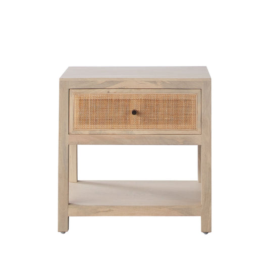 Sadler 1-Drawer Solid Mango Wood Accent Table in Natural Finish w/ Cane Door Fronts by Diamond Sofa