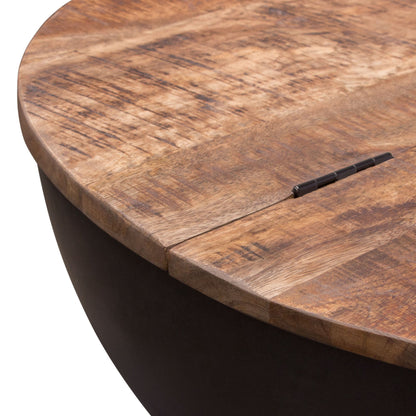 Salem Round Drum Storage Cocktail Table w/ Natural Mango Wood Top & Metal Base by Diamond Sofa
