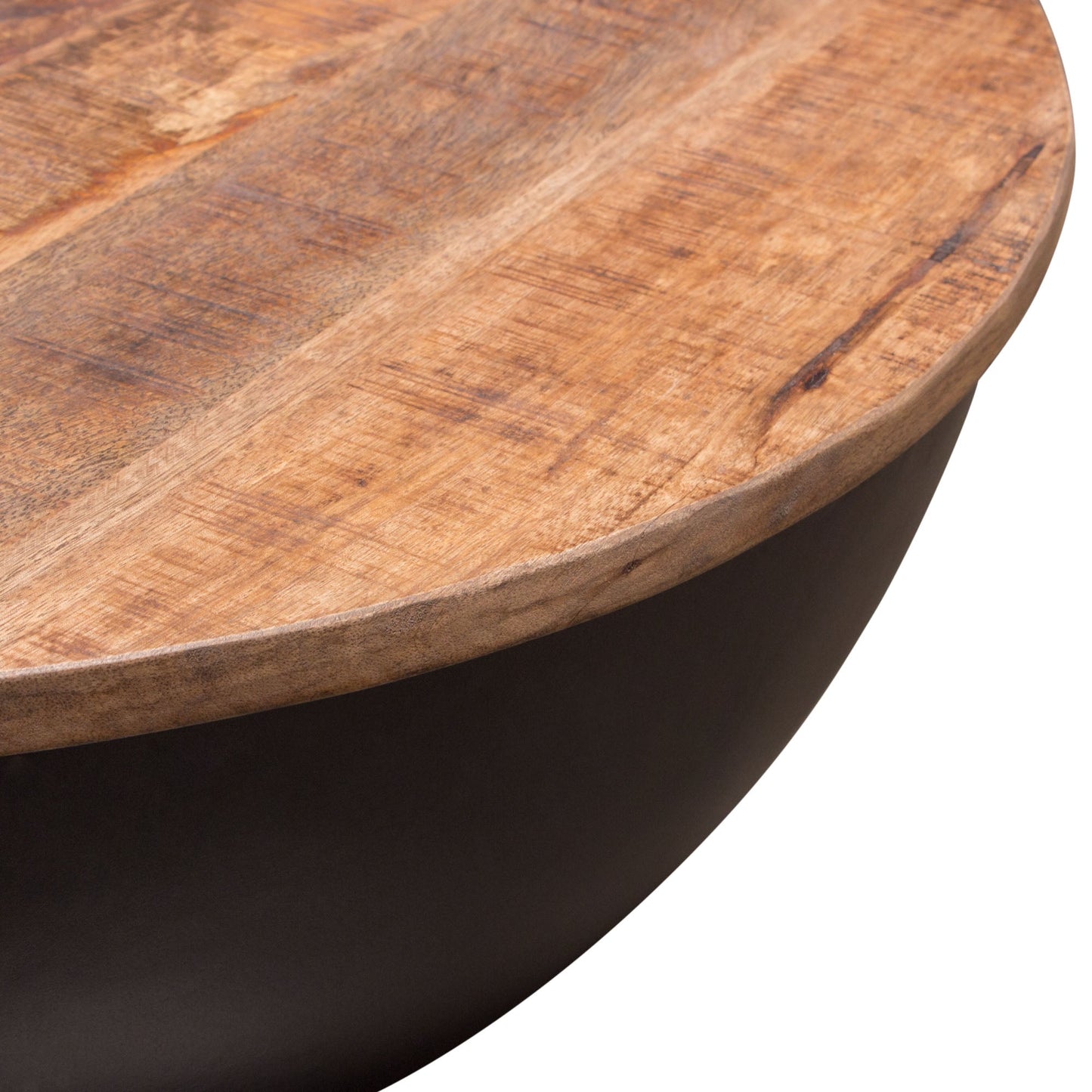 Salem Round Drum Storage Cocktail Table w/ Natural Mango Wood Top & Metal Base by Diamond Sofa