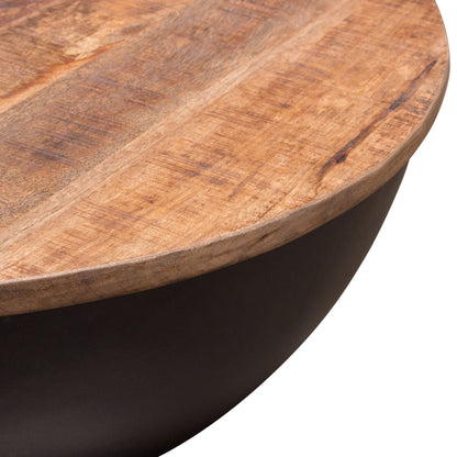 Salem Round Drum Storage Cocktail Table w/ Natural Mango Wood Top & Metal Base by Diamond Sofa