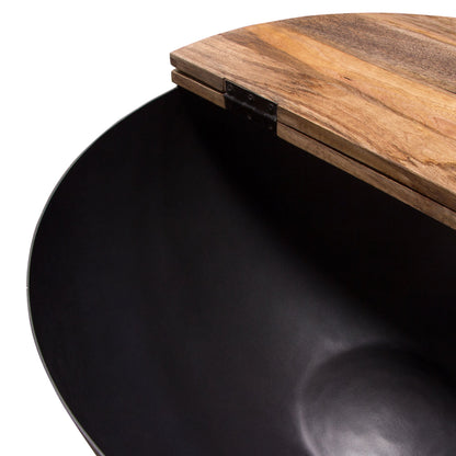 Salem Round Drum Storage Cocktail Table w/ Natural Mango Wood Top & Metal Base by Diamond Sofa