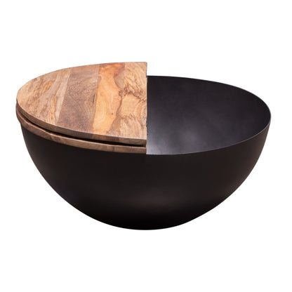 Salem Round Drum Storage Cocktail Table w/ Natural Mango Wood Top & Metal Base by Diamond Sofa