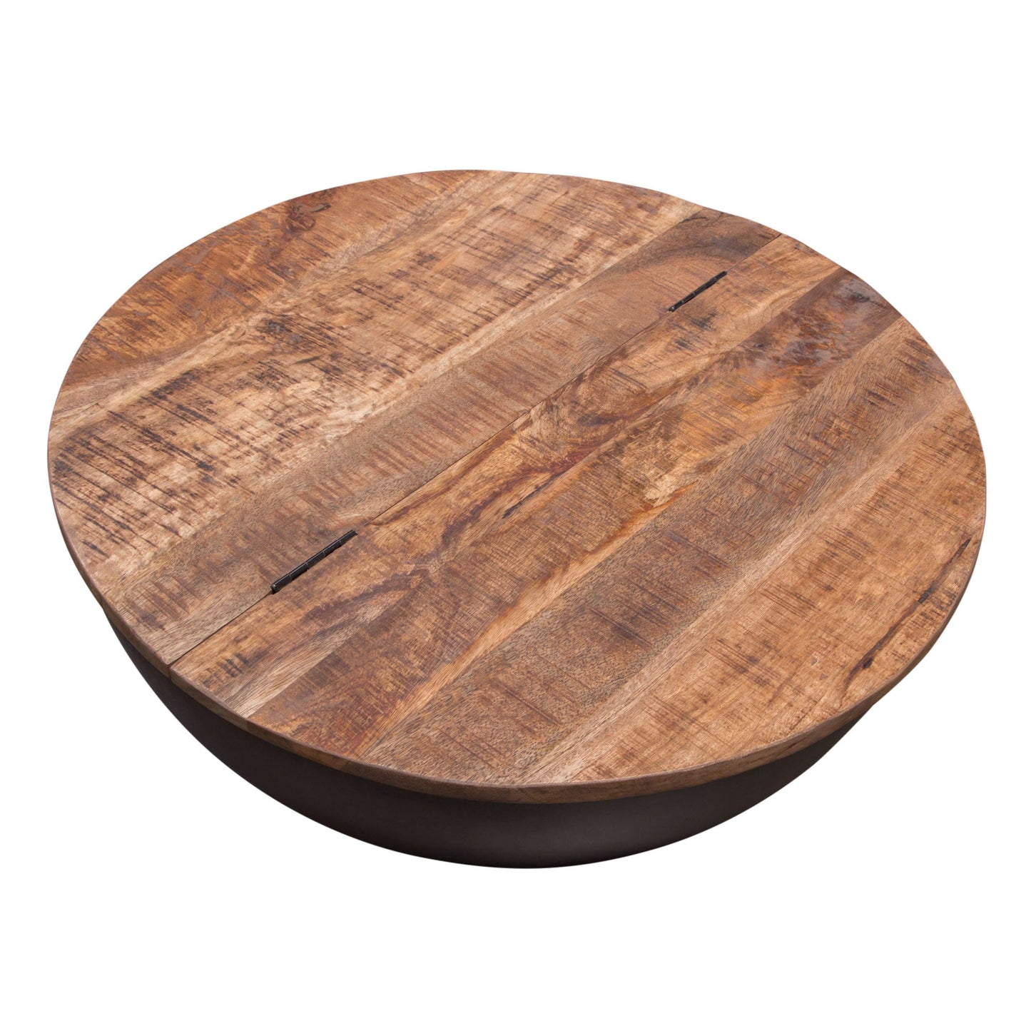 Salem Round Drum Storage Cocktail Table w/ Natural Mango Wood Top & Metal Base by Diamond Sofa