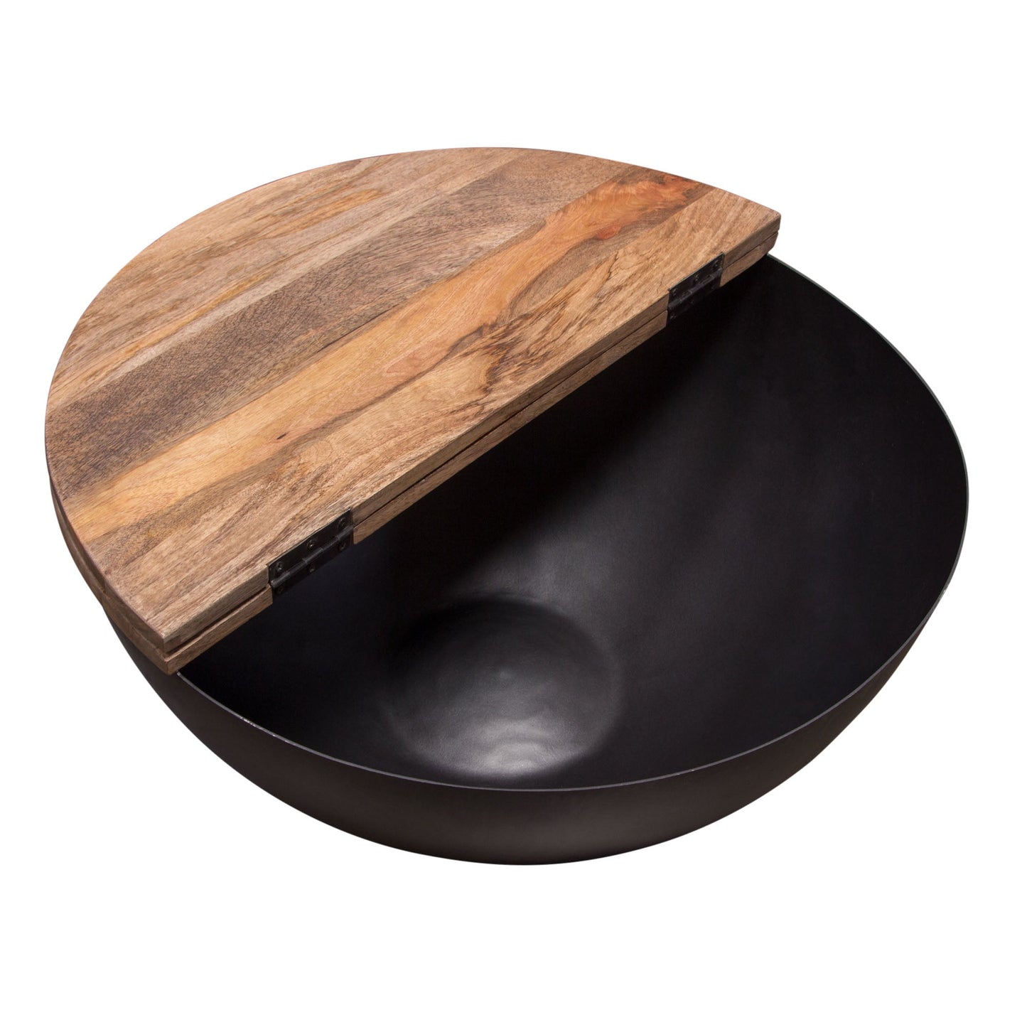 Salem Round Drum Storage Cocktail Table w/ Natural Mango Wood Top & Metal Base by Diamond Sofa