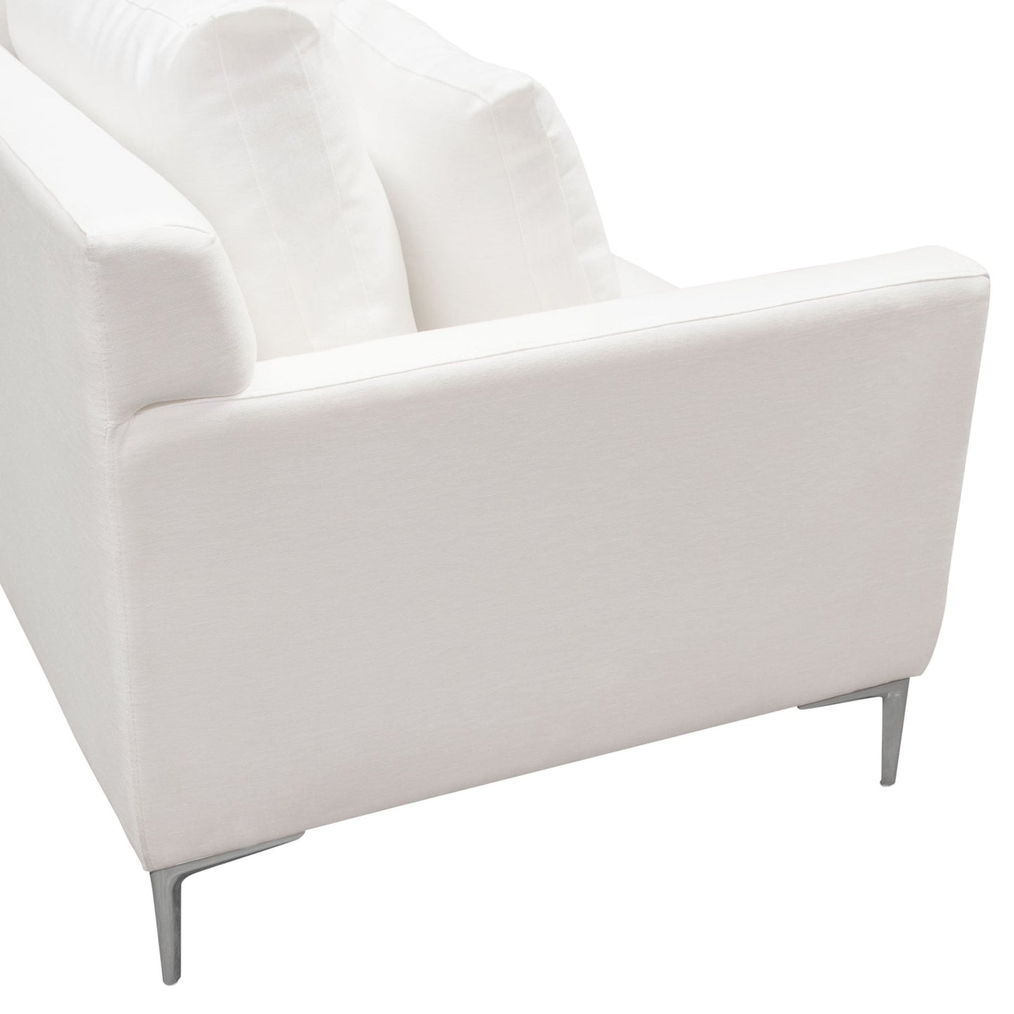 Seattle Loose Back Loveseat in White Linen w/ Polished Silver Metal Leg by Diamond Sofa