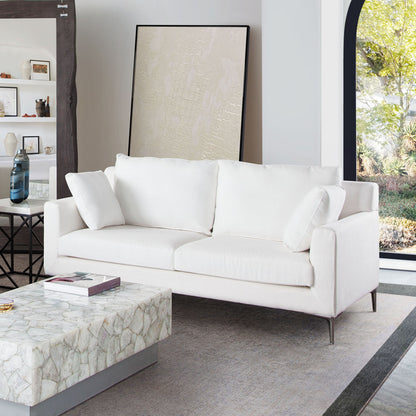 Seattle Loose Back Loveseat in White Linen w/ Polished Silver Metal Leg by Diamond Sofa