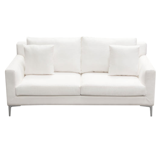 Seattle Loose Back Loveseat in White Linen w/ Polished Silver Metal Leg by Diamond Sofa