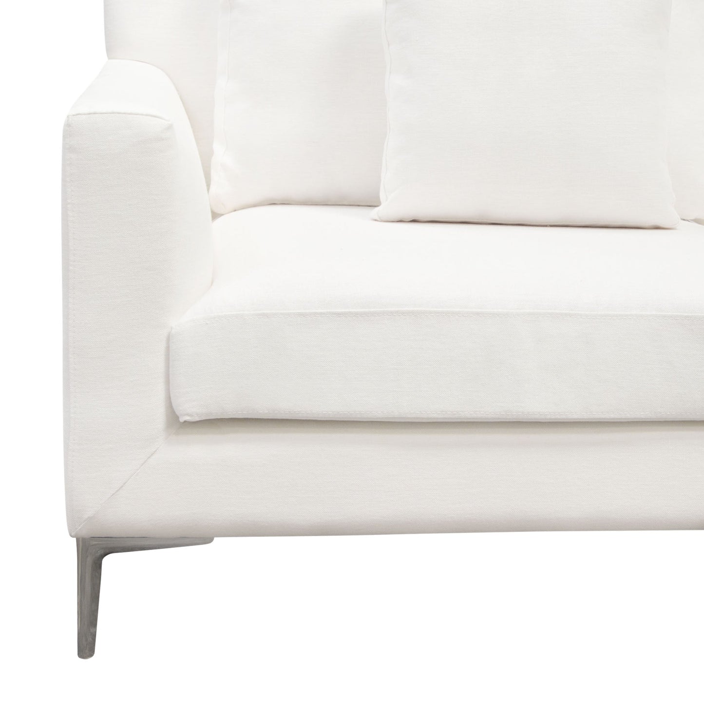 Seattle Loose Back Loveseat in White Linen w/ Polished Silver Metal Leg by Diamond Sofa
