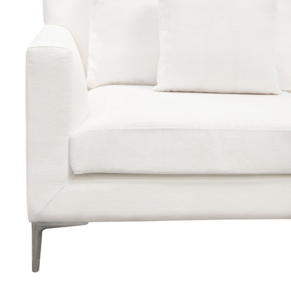 Seattle Loose Back Loveseat in White Linen w/ Polished Silver Metal Leg by Diamond Sofa