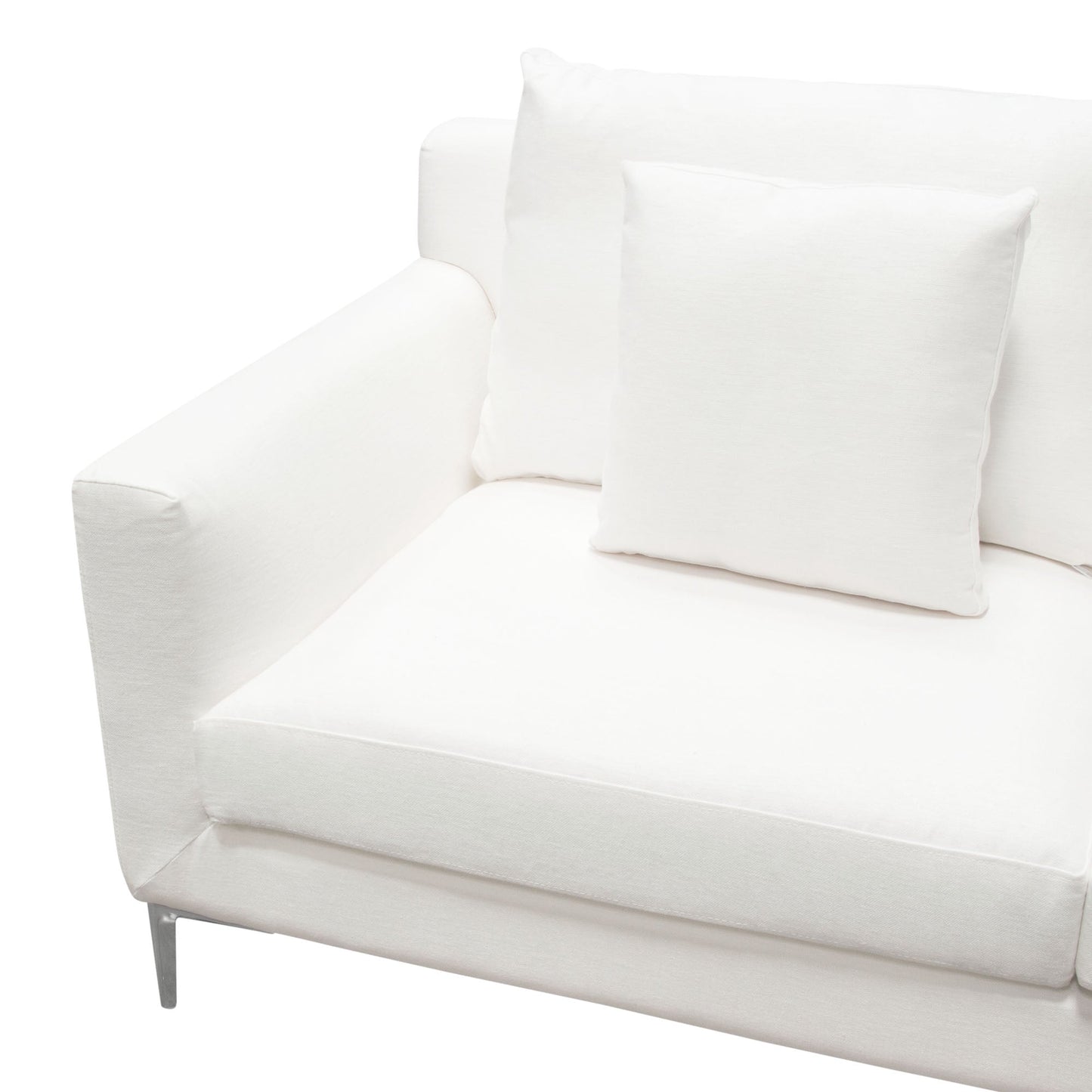 Seattle Loose Back Loveseat in White Linen w/ Polished Silver Metal Leg by Diamond Sofa