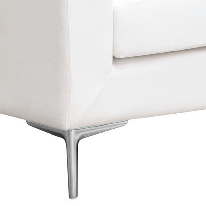 Seattle Loose Back Sofa in White Linen w/ Polished Silver Metal Leg by Diamond Sofa