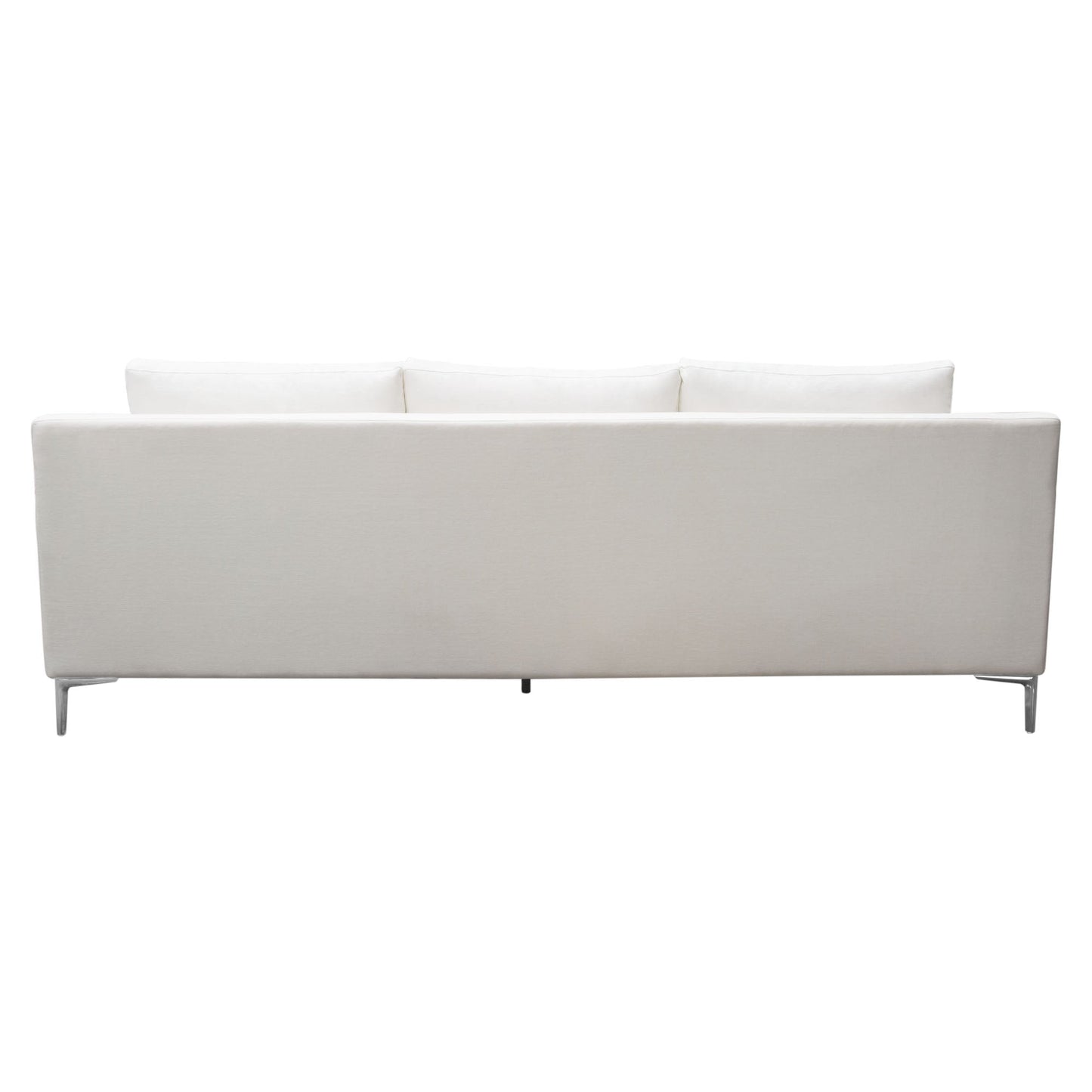 Seattle Loose Back Sofa in White Linen w/ Polished Silver Metal Leg by Diamond Sofa