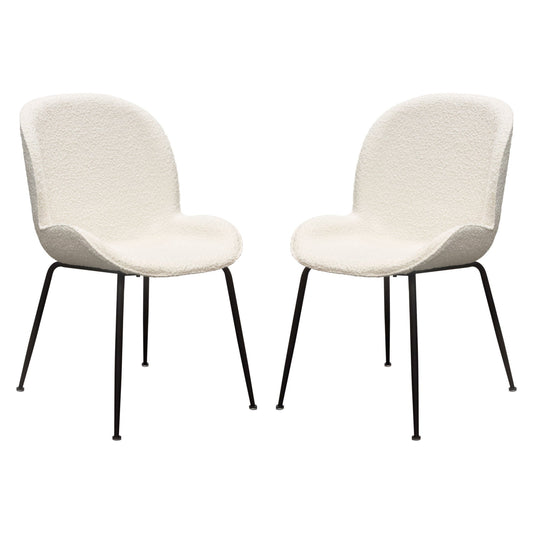 Session 2-Pack Dining Chair in Ivory Boucle w/ Black Powder Coat Metal Leg by Diamond Sofa