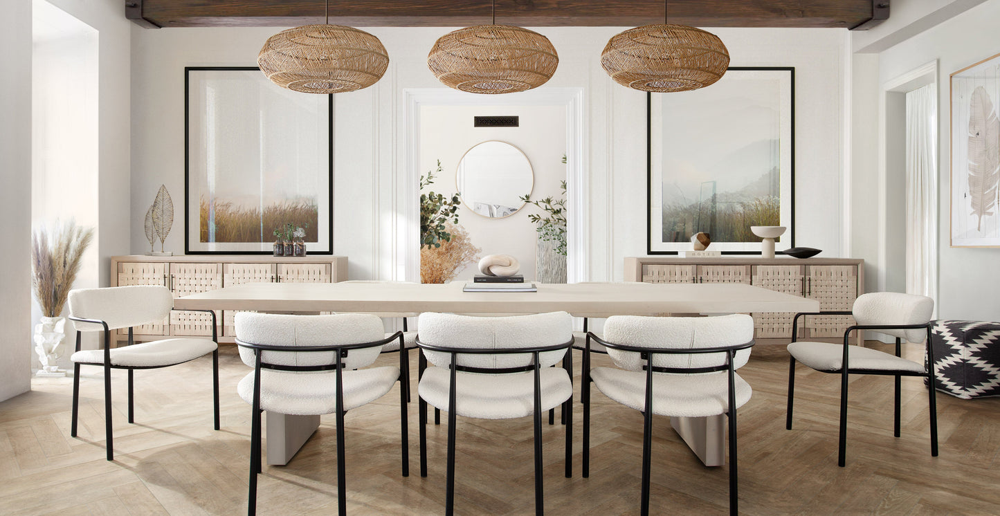 Set of (2) Skyler Dining Chairs in Ivory Boucle Fabric w/ Black Metal Frame by Diamond Sofa