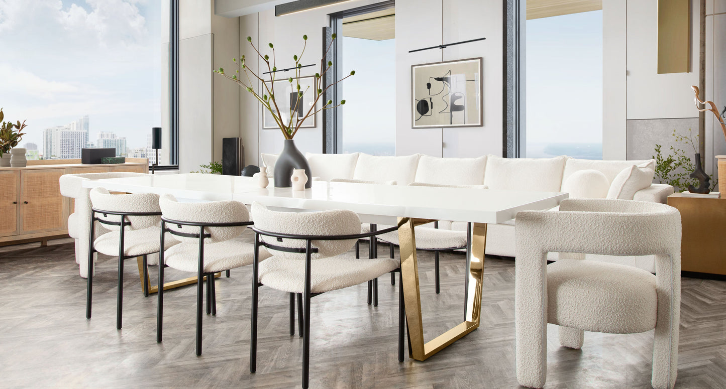 Set of (2) Skyler Dining Chairs in Ivory Boucle Fabric w/ Black Metal Frame by Diamond Sofa
