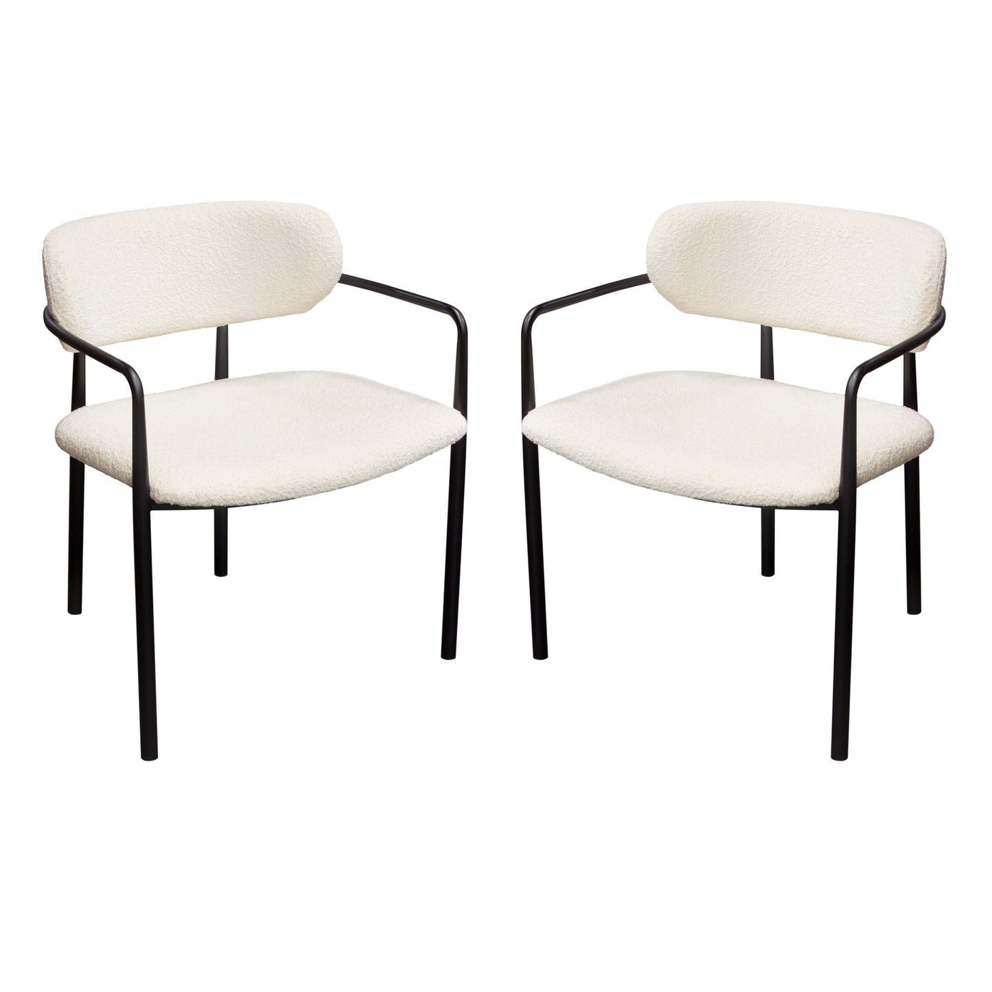 Set of (2) Skyler Dining Chairs in Ivory Boucle Fabric w/ Black Metal Frame by Diamond Sofa