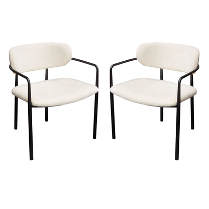 Set of (2) Skyler Dining Chairs in Ivory Boucle Fabric w/ Black Metal Frame by Diamond Sofa