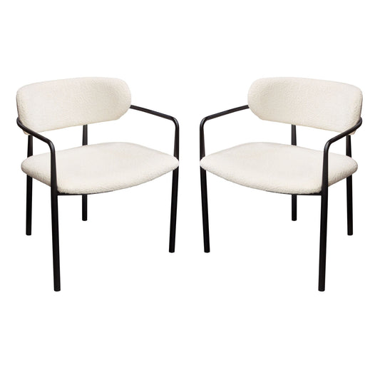 Set of (2) Skyler Dining Chairs in Ivory Boucle Fabric w/ Black Metal Frame by Diamond Sofa