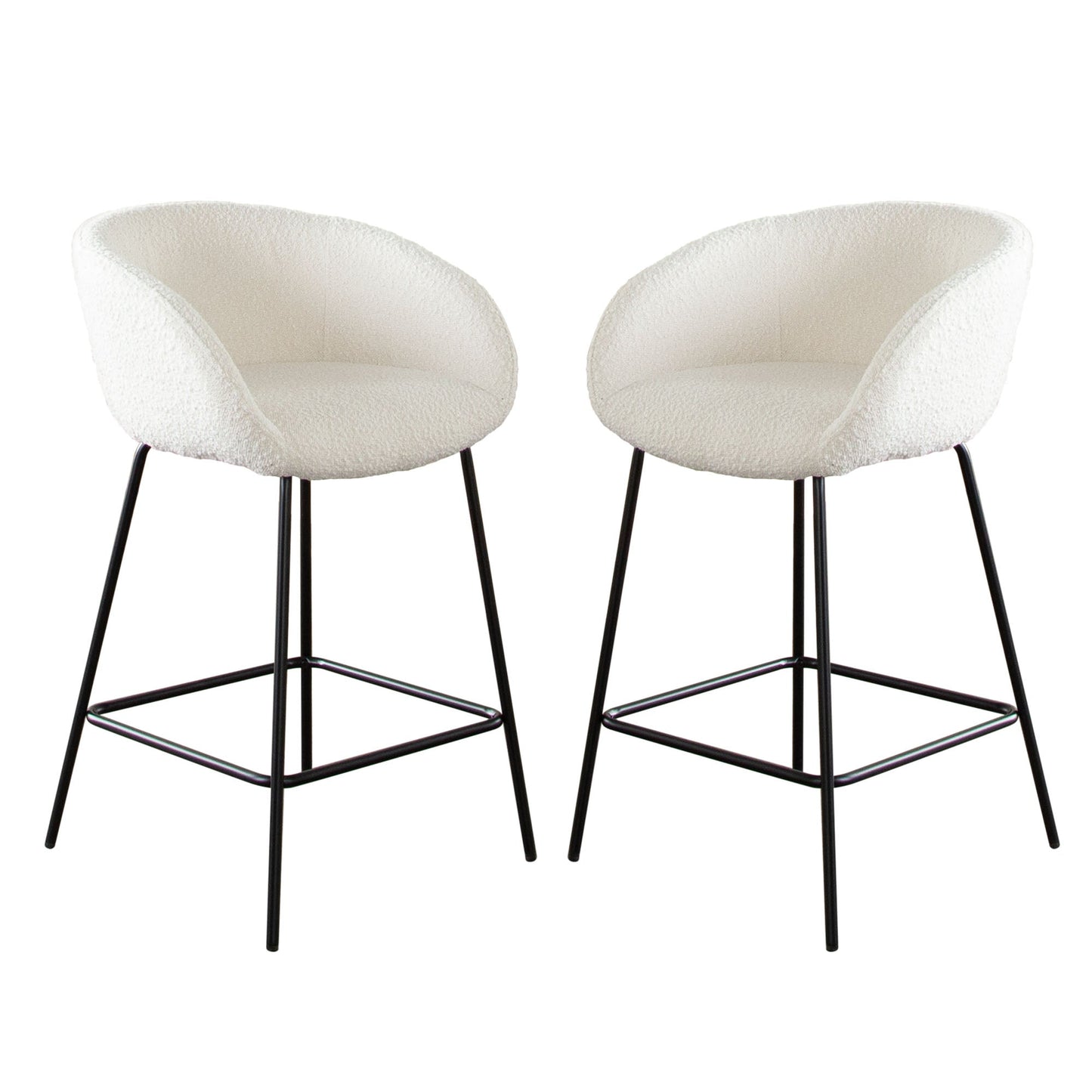Set of (2) Skyler Counter Height Chairs in Ivory Boucle Fabric w/ Black Metal Frame by Diamond Sofa