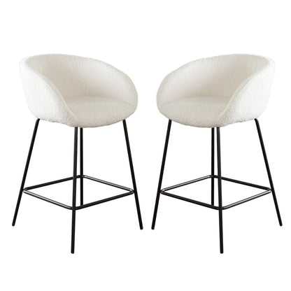 Set of (2) Skyler Counter Height Chairs in Ivory Boucle Fabric w/ Black Metal Frame by Diamond Sofa