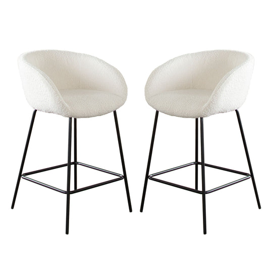 Set of (2) Skyler Counter Height Chairs in Ivory Boucle Fabric w/ Black Metal Frame by Diamond Sofa