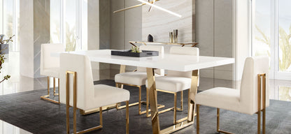 Set of (2) Skyline Dining Chairs in Cream Fabric w/ Polished Gold Metal Frame by Diamond Sofa